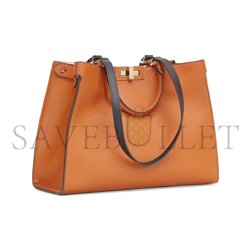 FENDI VITELLO SETA CENTURY SMALL PEEKABOO X-TOTE BRANDY BLACK 8BH377ABHSF1C13 (35*25*10cm)